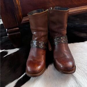 Freebird by Steven Ramones 7 One Of A Kind Cognac Ankle Boots with Studded Strap